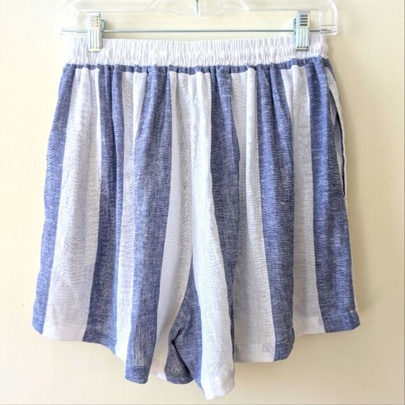 Blue Island Blue White Linen Blend Pull On Shorts Size Medium Nautical Coastal - Picture 2 of 5